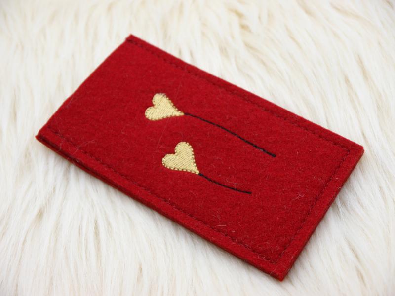 Etui für Tabletten | Pillenetui | Pillenhülle | Pillentasche bordeaux aus Wollfilz bestickt